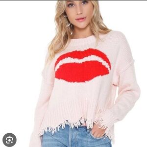 Wildfox First Kiss Luna Knit Fringe Pink Sweater M